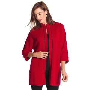 Chico's Cullen Crochet Metal Chain Cherry Red Casual Cardigan Women's M (1)